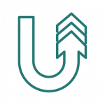 U-turn line icon in the color teal with three arrows pointing up